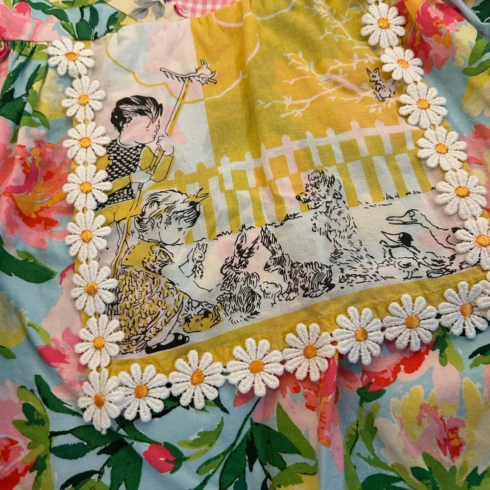 Freckled Chicken Girls Toddler Floral‎ Boho Daisy Trim Vintage Appliqué Dress